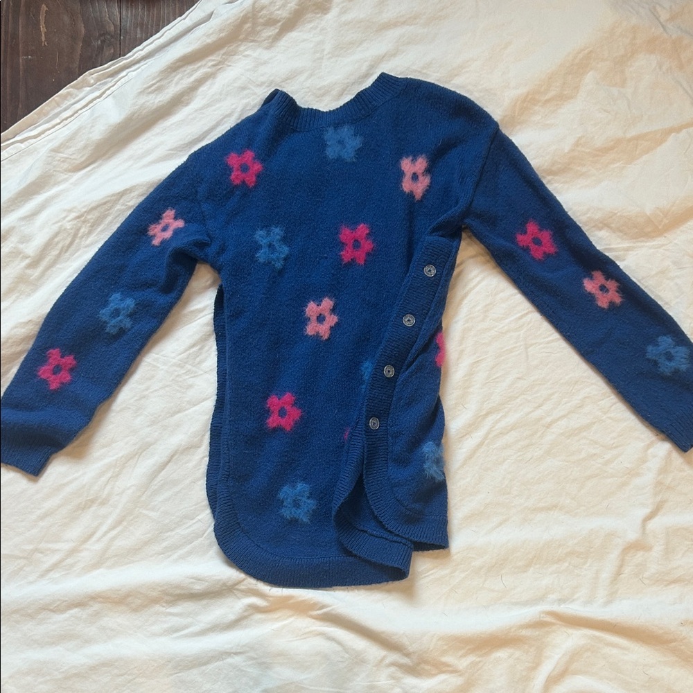 Floral Patterned Blue Sweater